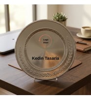 Kendin Tasarla Gümüş Metal Tabak Plaket - Şeffaf Ayaklı Kişiye Özel Baskılı Ödül