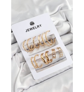 Pirinç Karışık Halka Model Gold Renk 6 Çift Kadın Küpe Set - TJ-BKP10885