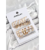 Pirinç Karışık Halka Model Gold Renk 6 Çift Kadın Küpe Set - TJ-BKP10885