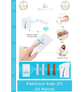 #KapıZili 100 Metre Menzilli Pratik Kolay Kurulum Kaliteli Pilli Şık 24 Melodi Kablosuz Kapı Zili