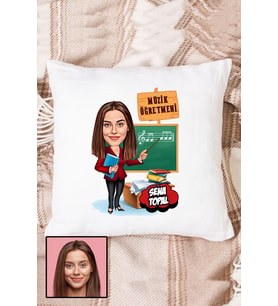 Kadın Müzik Öğretmenine Hediye Karikatürlü Kişiye Özel Yastık