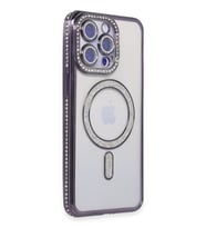 iPhone 15 Pro Max Kılıf Joke Simli Magneticsafe Kılıf - Derin Mor
