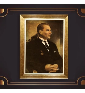 Özel Seri Paspartulu Çerçeveli Atatürk Tablo l713 (Gold)