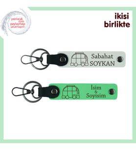 Yolda Tanışılan Kalplere Kişisel Sürpriz, Karavan Anahtarlık x2’li, İsim Yazılabilir, Beyaz-F Yeşil