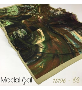Abstract Desen Modal Seri Şal Eşarp Askısı ile Birlikte 75x200 cm HAKİ BEJ-75x20
