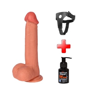 OdinsShop 23 cm Belden Bağlamalı Yeni Nesil Realistik Penis + Kemer + Kayganlaştırıcı