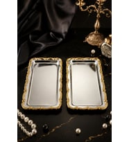 Jasper Nova Gold 2'li Paslanmaz Çelik Gold Çerçeve Kahve Sunum Tepsisi Baton 33x17 Cm