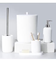 By Selim Lydia Beyaz 5 Parça Polyester Banyo Seti