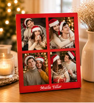 Kişiye Özel Yeniyıl Hediyesi  Premium 4 Fotoğraflı Ahşap Mdf Resimli Kolaj Masaüstü Çerçeve