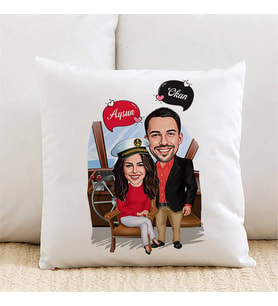 Kişiye Özel Gemici Sevgililer Karikatürlü Yastık