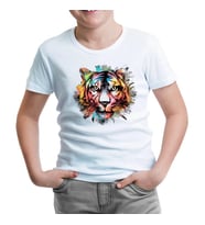Colorful Tiger Head Beyaz Çocuk Tshirt
