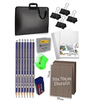 50x70 Resim Çantası Seti 1 Paket Karakalem 50x70 Proje Çantası Duralit Resim Kağıdı Dereceli Resim Kağıdı Hamur Silgi (Siyah)