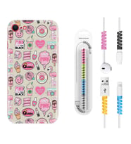 Apple iPhone 5 6 7 8 Plus Se XR Kılıf Kablo Koruma Spiral Silikon Donut Flamingo 1415