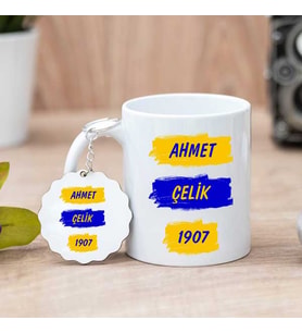Sarı Lacivert Taraftar Kupa Bardak ve Anahtarlık (Model 1)