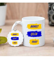 Sarı Lacivert Taraftar Kupa Bardak ve Anahtarlık (Model 1)