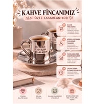 Premium Silver 2'li Türk Kahvesi Fincanı 4 Parça Kişiye Özel Tasarım Fotoğraf Logo İsim Baskılı