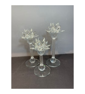 Dekoratif Kristal Cam Lotus Üçlü Mumluk Gümüş