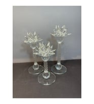 Dekoratif Kristal Cam Lotus Üçlü Mumluk Gümüş