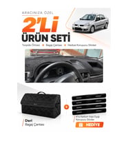 RENAULT CLİO SYMBOL AİRBAGSİZ (2002-2008) Uyumlu Torpido Örtüsü + Deri Bagaj Çantası Seti - Siyah