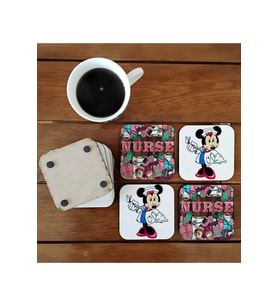 Ghostbastır Design Hemşire Minnie Dekoratif Ahşap Bardak Altlığı Seti 020