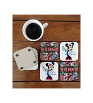 Ghostbastır Design Hemşire Minnie Dekoratif Ahşap Bardak Altlığı Seti 020