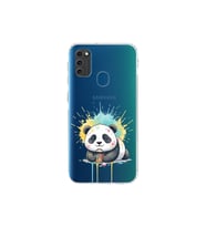 Samsung Galaxy M21 ile Uyumlu Splash Panda Tasarımlı Şeffaf Silikon Kılıf
