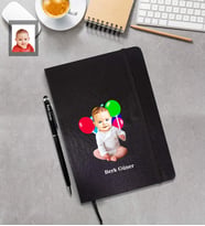 Kişiye Özel Erkek Bebek Karikatürlü Siyah Defter Kalem Hediye Seti  Model-1