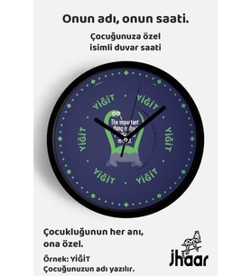 İsme Özel İngilizce Yazılı Çocuk Odası Duvar Saati Orta Boy 30 cm Siyah Camlı Sessiz