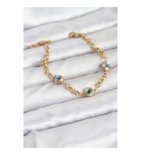 Mey İthalat® 316L Çelik Nazar Model Gold Renk Kadın Bileklik