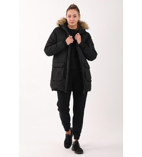 Maraton Regular Kadın Kapüşonlu Siyah Parka