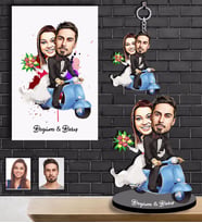 Kişiye Özel Vespa Motorcu Sevgili Karikatürlü 3 lü Hediye Seti  Mod-4