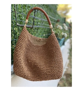Tarçın Bowl Bag Deri Örgü Saplı Kadın Hasır Içten Astarlı Kol Çantası