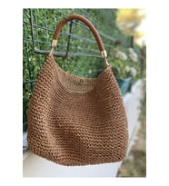 Tarçın Bowl Bag Deri Örgü Saplı Kadın Hasır Içten Astarlı Kol Çantası