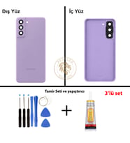 Samsung S21 Fe Lavanta Arka Pil Kapağı Batarya Kapağı Lazer Kesim + Yapıştırıcı ve Vida Seti