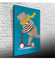 Scooter Süren Sevimli Ayı Kanvas Tablo 50 x 70
