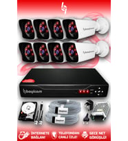 BAYICAM 8 Kameralı Kare 8 Dış Kamera Set 500 GB HDD Full HD Gece Görüşlü Güvenlik Kamerası Sistemi (Beyaz)