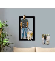 BK Gift Kişiye Özel Tam Boy Erkek ve Köpek Karikatürlü 3D Ahşap Tablo-1