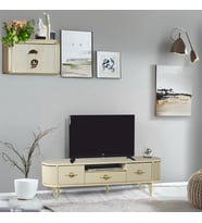 Duru Tv Sehpası Cappuccino Gold 2 Kapaklı 1 Çekmeceli Mebran Kapaklı Oval Tasarım 180x40x50 Cm