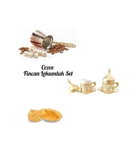 2 Adet Gold Sarmasik Fincan Takimi-Cezve Hediye Kahve Fincani Takimi Kahve Fincanı Kahveli Hediye Kutusu (Gold)
