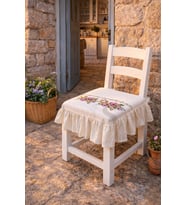 Romantik Ege MOR GÜL KANAVİÇE Nakışlı Fırfırlı Sandalye Minderi