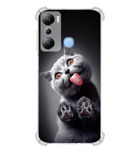 PrintiFy İnfinix Hot 20i Uyumlu Kedi 2 Baskılı Şeffaf Köşe Korumalı Antişok Kılıf