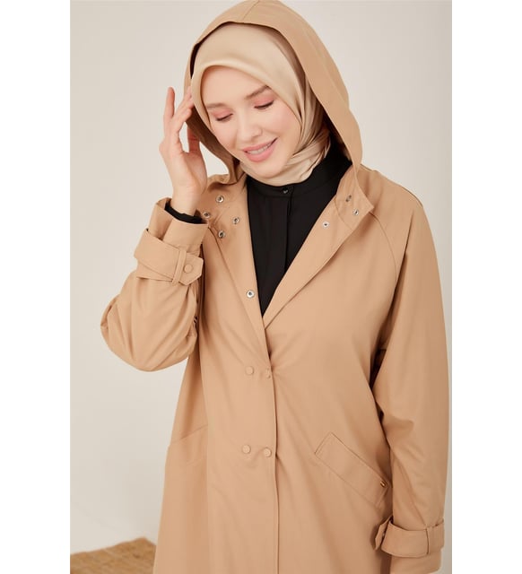 YKT様 Armine Yırtmacı Çıtçıtlı Uzun Kap 23Y7017 Camel