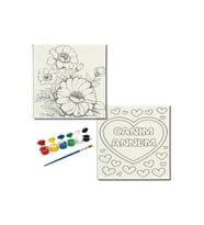Okul Etkinliği-2'li Tuval Boyama Seti. 20x20 Cm Uv Baskı 6 Akrilik Boya 1 Fırça-model-304