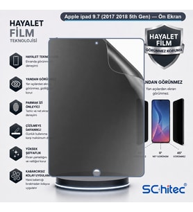 SChitec Apple ipad 9.7 (2017 2018 5th Gen) Uyumlu Ön Yüzey Hayalet Privacy Hidrojel Ekran Koruyucu