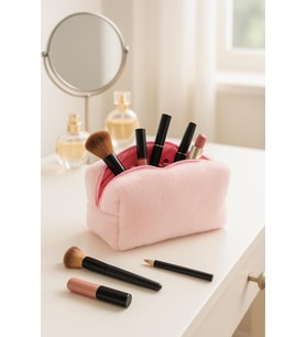 Peluş Yumuşacık Makyaj Çantası - Kozmetik Organizeri (Pembe)