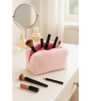 Peluş Yumuşacık Makyaj Çantası - Kozmetik Organizeri (Pembe)