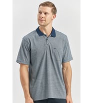 Koyu Lacivert Kısa Kol Kendinden Desenli Jakarlı Polo Yaka Classic Comfort Fit Tişört 1011240190