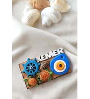 Kemer Yazılı Nazar Çapa Kaplumbağa Deniz Kabuğu Ahşap Mıknatıslı Magnet Buzdolabı Süsü