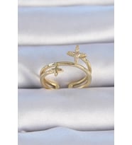 Pirinç Gold Renk Zirkon Taşlı Yıldız Model Kadın Yüzük (Altın)