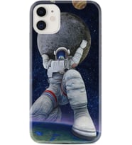 Apple iPhone 11 12 13 Mini Kılıf Desemli Silikon Astronot ve Dünya 1759